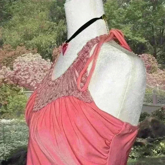 Y2k 90s Pink Shimmery Halter Top By Uva - Picture 5 of 8